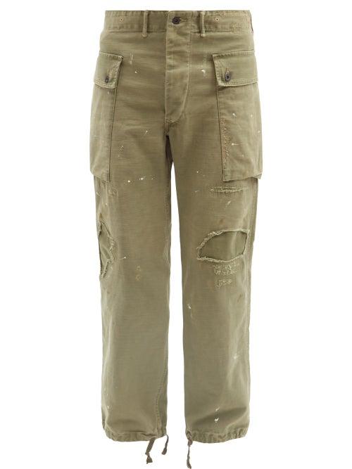 Matchesfashion.com Rrl - Distressed Cotton-canvas Cargo Trousers - Mens - Khaki