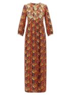 Matchesfashion.com Muzungu Sisters - Touba Embroidered Floral Print Silk Dress - Womens - Orange Multi