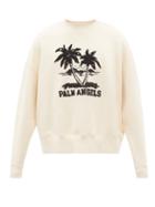 Palm Angels - Sunset Palms-embroidered Cotton-jersey Sweatshirt - Mens - Cream