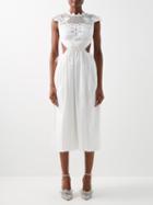 Self-portrait - Cutout Cotton-poplin And Guipure Lace Midi Dress - Womens - White