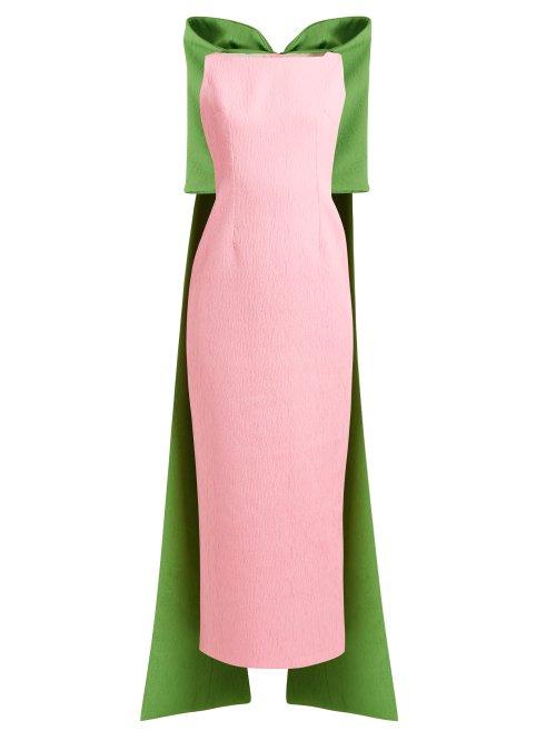 Matchesfashion.com Emilia Wickstead - Cruz Bow Trim Cloqu Gown - Womens - Pink Multi
