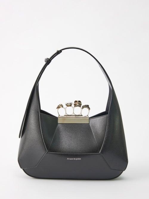 Alexander Mcqueen - Four Ring Crystal And Leather Shoulder Bag - Womens - Black