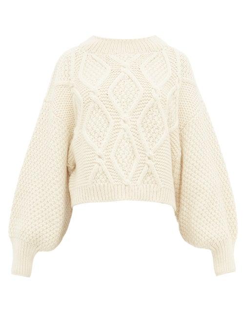 Matchesfashion.com I Love Mr Mittens - Balloon Sleeve Cropped Hem Cabled Wool Sweater - Womens - Cream
