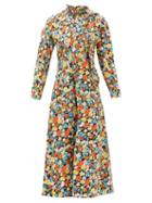 Matchesfashion.com Ganni - Ruffled Floral-print Organic Cotton-poplin Dress - Womens - Multi
