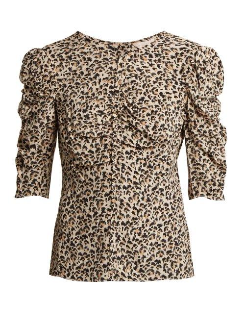 Matchesfashion.com Rebecca Taylor - Ruched Leopard Print Silk Blouse - Womens - Animal