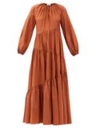 Matchesfashion.com Matteau - The Asymmetric Tiered Cotton-blend Maxi Dress - Womens - Camel
