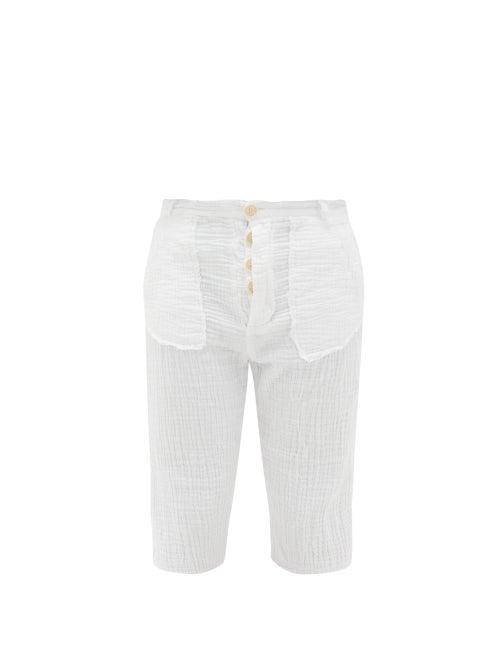 Matchesfashion.com Edward Cuming - Crinkled Cotton-muslin Shorts - Mens - White