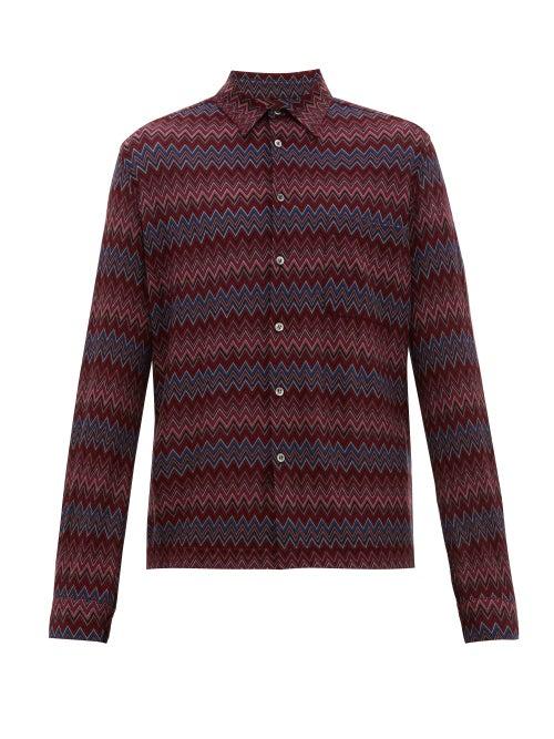 Matchesfashion.com Missoni - Chevron Patterned Knitted Wool Blend Shirt - Mens - Pink