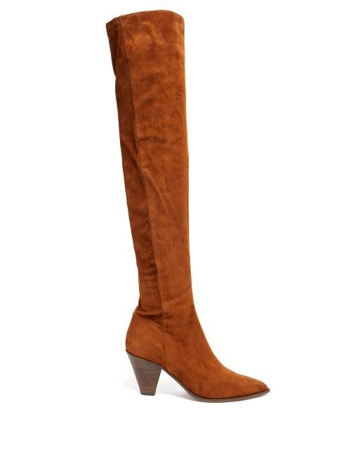 Matchesfashion.com Aquazzura - Shoreditch 70 Over The Knee Suede Boots - Womens - Tan
