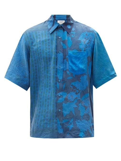 Matchesfashion.com Marine Serre - Patchwork Upcycled Silk Shirt - Mens - Blue