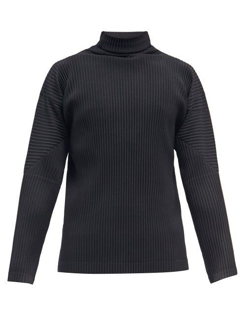 Mens Rtw Homme Pliss Issey Miyake - Roll-neck Technical-pleated Jersey T-shirt - Mens - Black