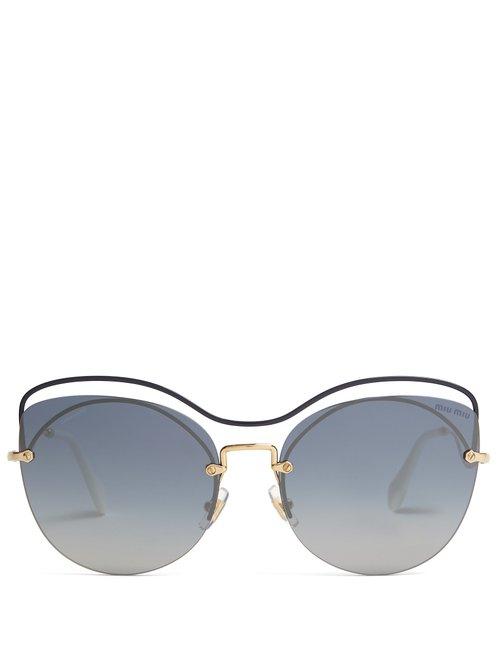 Matchesfashion.com Miu Miu - Cat Eye Metal Sunglasses - Womens - Blue