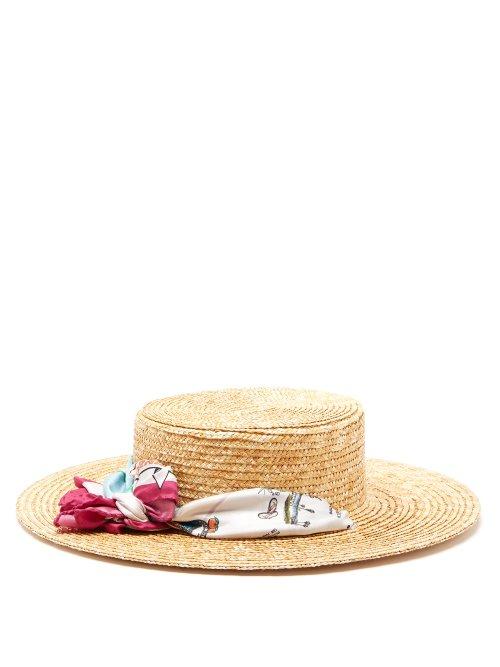 Matchesfashion.com Fil Hats - Satin Scarf Straw Boater Hat - Womens - Pink