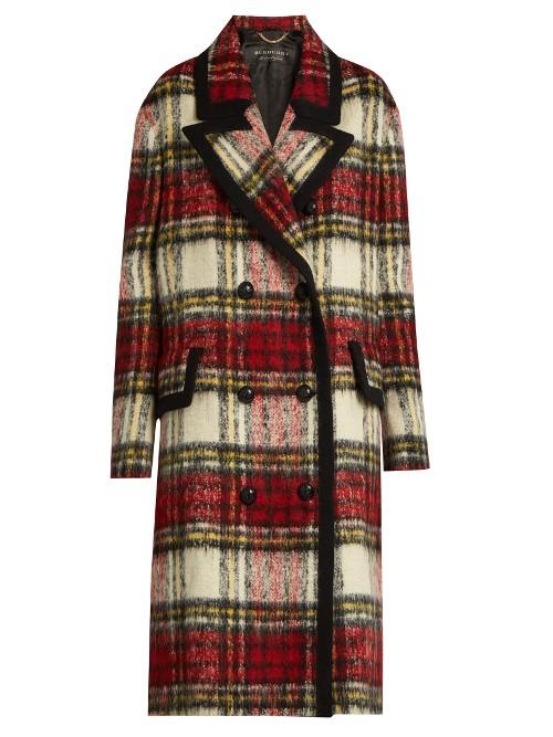 Burberry Prorsum Peak-lapel Checked Wool-blend Coat