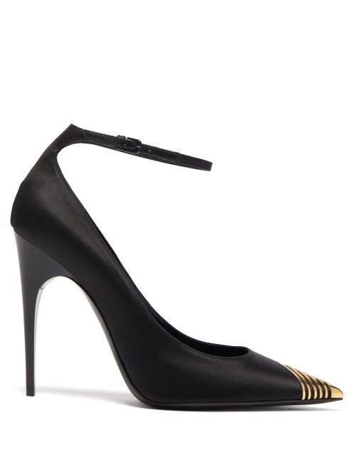 Matchesfashion.com Saint Laurent - Newton Metal-tip Satin Pumps - Womens - Black