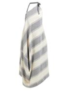 Matchesfashion.com Vivienne Westwood Anglomania - Asymmetric Striped Cotton Blend Halterneck Dress - Womens - Blue Multi