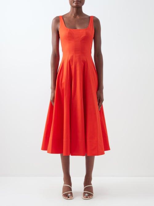 Staud - Wells Square-neck Cotton-blend Dress - Womens - Orange