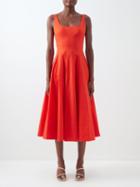 Staud - Wells Square-neck Cotton-blend Dress - Womens - Orange