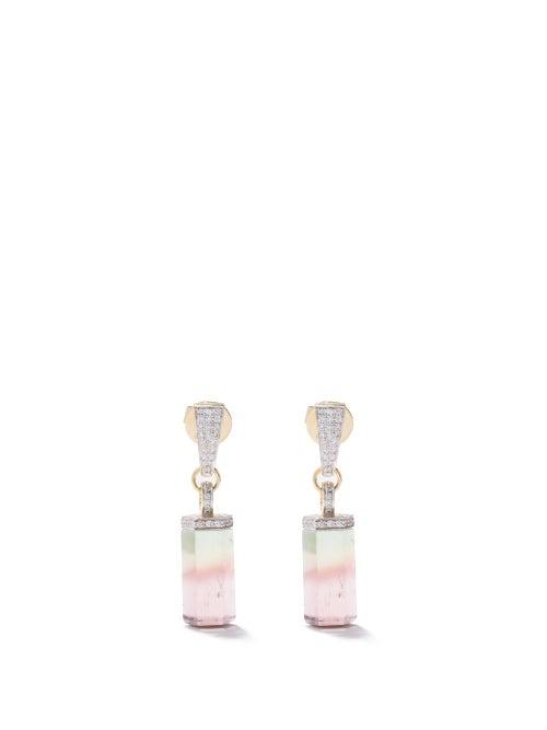 Jade Jagger - Rocktagon Diamond, Tourmaline & 18kt Gold Earrings - Womens - Pink Gold