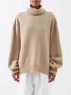 Raey - Cropped Displaced-sleeve Roll-neck Wool Sweater - Womens - Camel