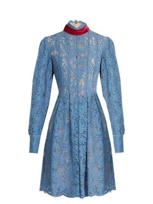 Msgm Tie-neck Floral Lace Dress