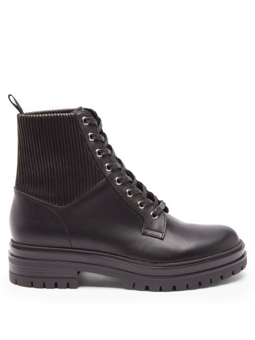 Ladies Shoes Gianvito Rossi - Martis Lace-up Leather Boots - Womens - Black