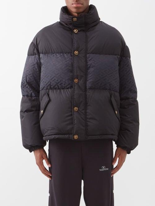 Versace - La Greca-print Down Coat - Mens - Black