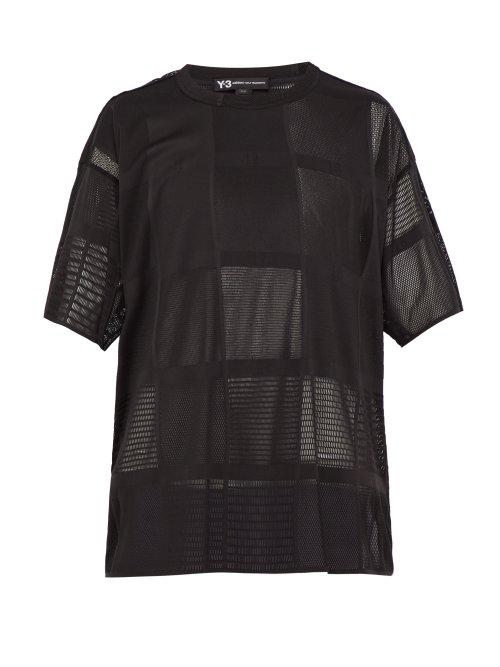 Matchesfashion.com Y-3 - Patchwork Effect Mesh T Shirt - Mens - Black