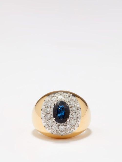 Yvonne Lon - Diamond, Sapphire & 18kt Gold Ring - Womens - Yellow Gold
