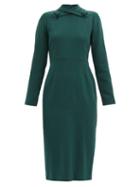 Matchesfashion.com Goat - Katty Crossover-collar Wool-crepe Midi Dress - Womens - Dark Green