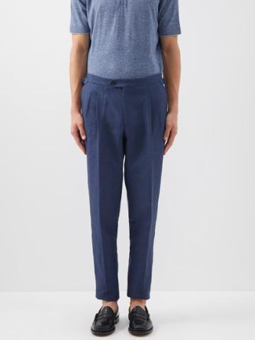 Thom Sweeney - Pleated Linen Trousers - Mens - Blue