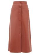 Chlo - High-rise Flared Leather Midi Skirt - Womens - Brown