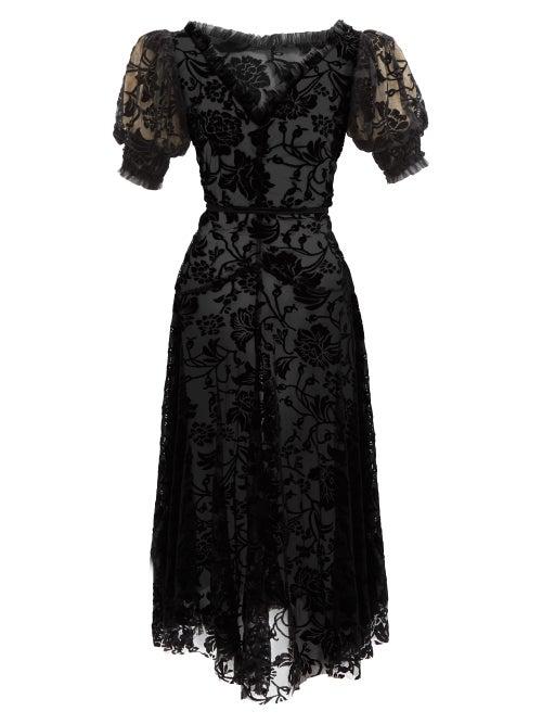 Norma Kamali - Ashley Floral Devor-velvet Dress - Womens - Black