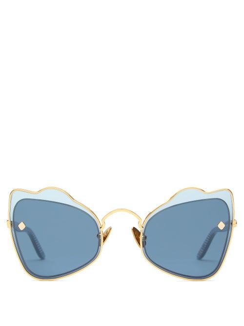 Matchesfashion.com Moy Atelier - Odyssey Cat Eye Gold Plated Sunglasses - Womens - Blue