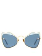 Matchesfashion.com Moy Atelier - Odyssey Cat Eye Gold Plated Sunglasses - Womens - Blue