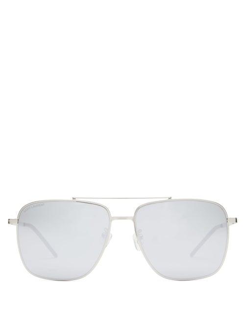 Matchesfashion.com Saint Laurent - Mirrored Aviator Metal Sunglasses - Womens - Silver