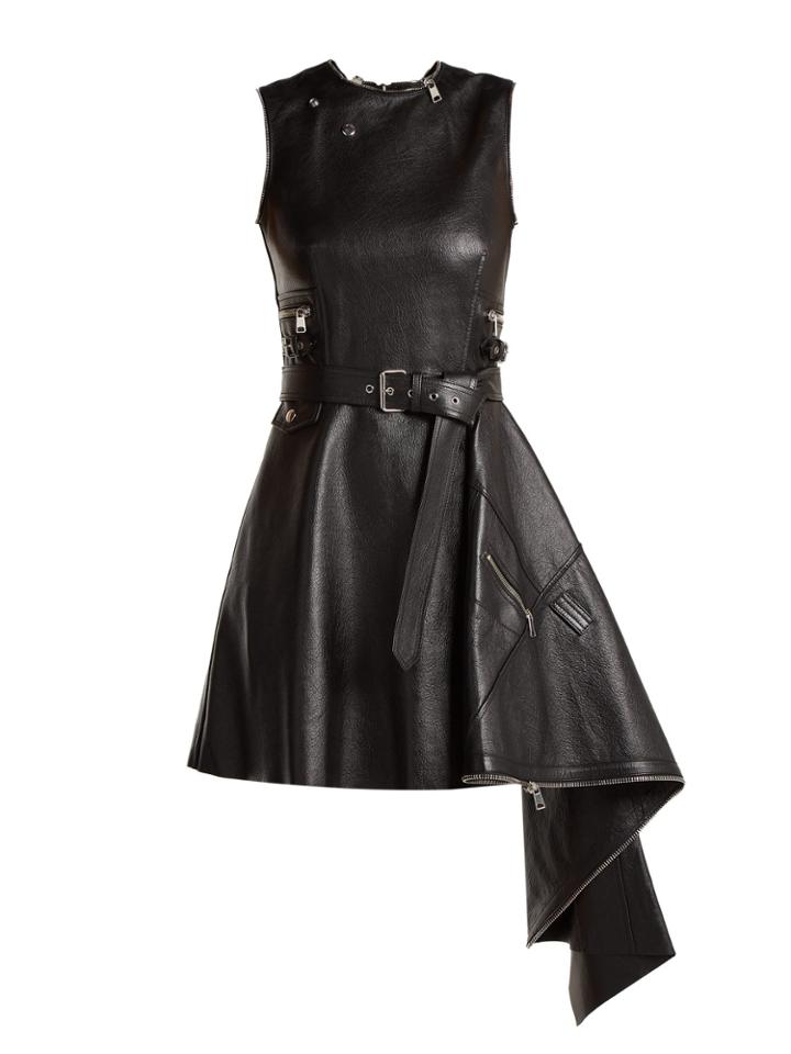 Alexander Mcqueen Asymmetric Lambskin Leather Dress