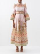 Zimmermann - Kaleidoscope Zodiac Bell-sleeve Silk-blend Dress - Womens - Pink Multi
