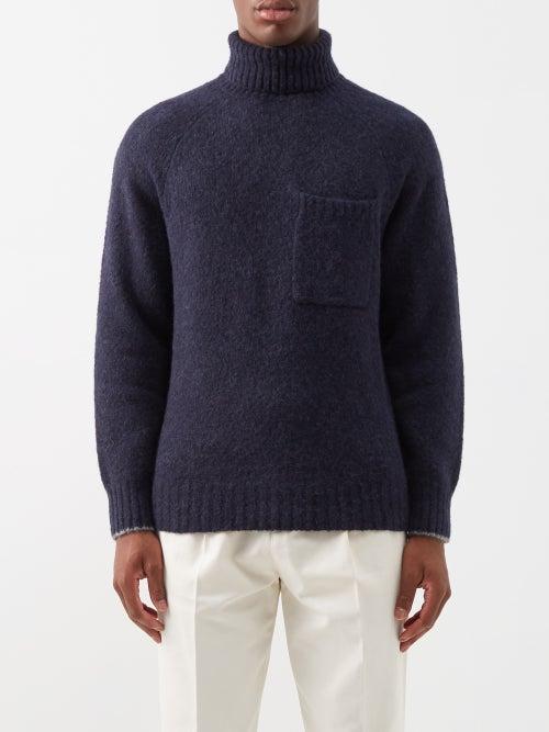 Brunello Cucinelli - Wool-blend Roll Neck Sweater - Mens - Navy
