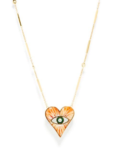 Matchesfashion.com Jacquie Aiche - Eye Burst Diamond & 14kt Gold Pendant Necklace - Womens - Red Multi