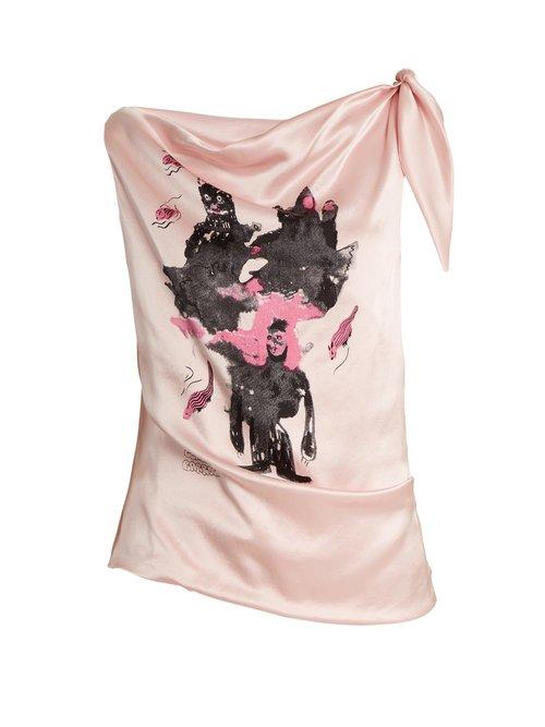 Matchesfashion.com Claire Barrow - Mouse Monkey Print Silk Satin Top - Womens - Light Pink