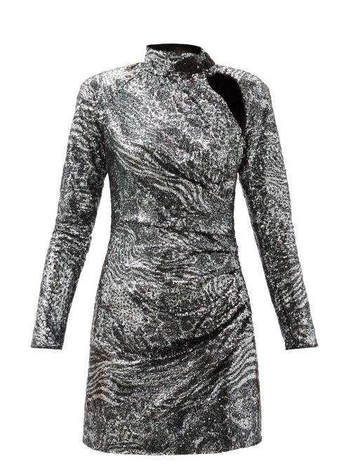 Matchesfashion.com Dundas - High-neck Cutout Sequinned Mini Dress - Womens - Silver