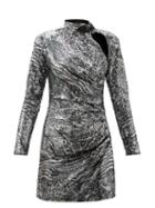 Matchesfashion.com Dundas - High-neck Cutout Sequinned Mini Dress - Womens - Silver