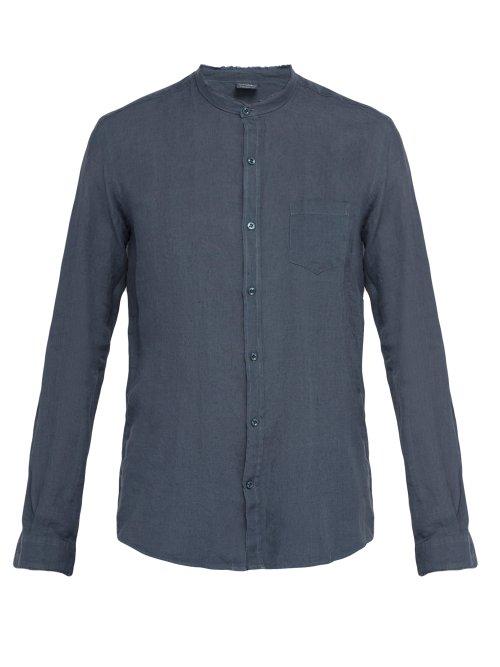 Matchesfashion.com Once Milano - Frayed Edge Crushed Linen Poplin Shirt - Mens - Blue