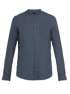 Matchesfashion.com Once Milano - Frayed Edge Crushed Linen Poplin Shirt - Mens - Blue