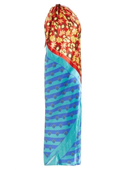 Matchesfashion.com Mm6 Maison Margiela - One Shoulder Scarf Satin Dress - Womens - Red Print
