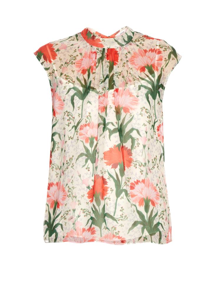 Erdem Iona Carnation-print Silk-voile Top