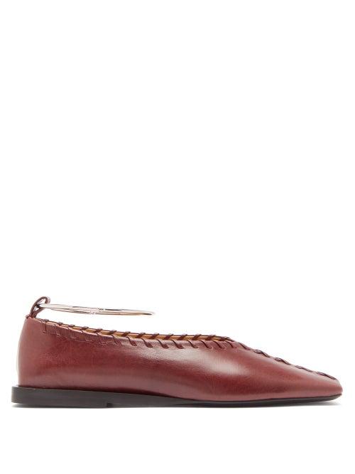 Matchesfashion.com Jil Sander - Whipstitched Square-toe Leather Ballet Flats - Womens - Burgundy