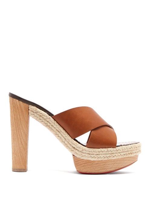Matchesfashion.com Christian Louboutin - Lagoana 130 Leather Platform Mules - Womens - Tan