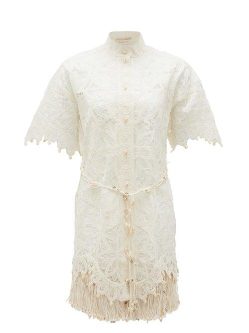 Matchesfashion.com Zimmermann - Wavelength Shell-embellished Silk Dress - Womens - Ivory